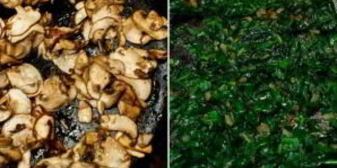 Рецепт яичницы со шпинатом и грибами в духовке