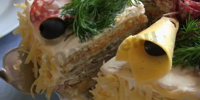 Рецепт закусочного торта наполеон праздничный