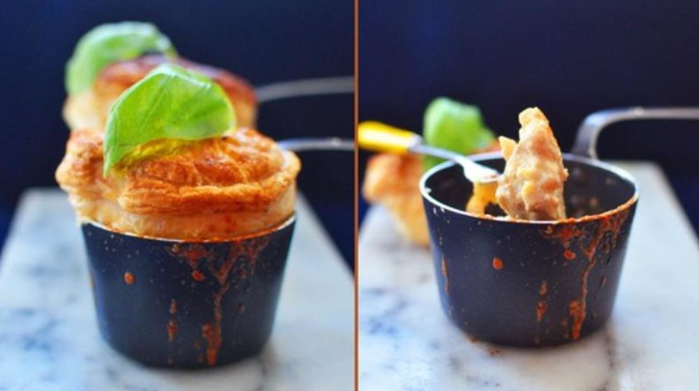 Как приготовить жюльена из красного окуня с крышечками из слоеного теста